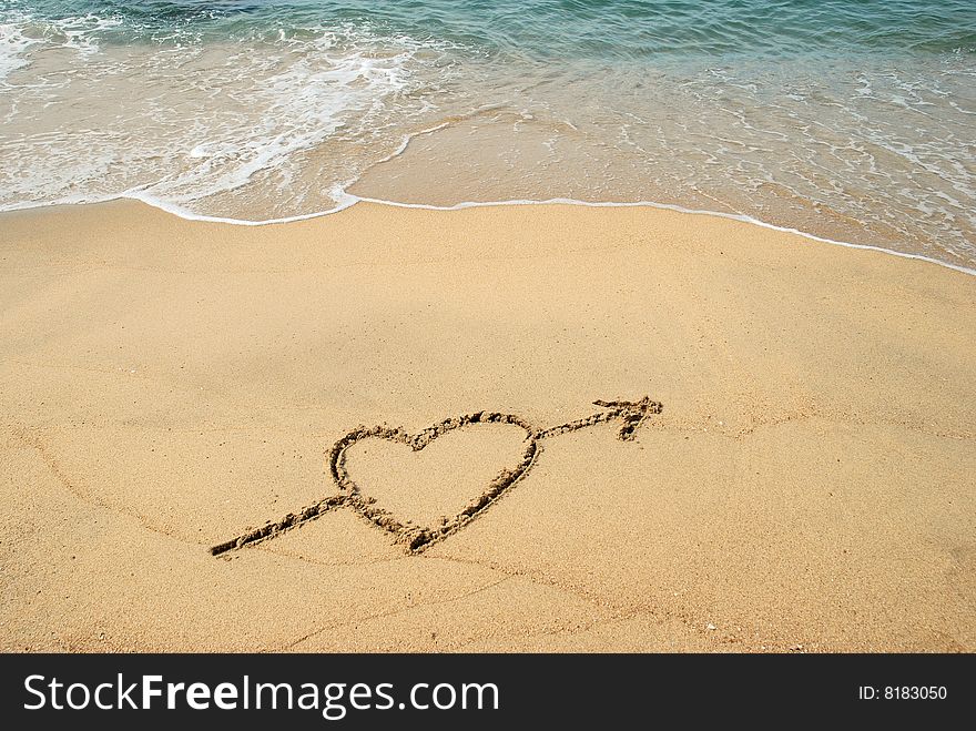 Heart Drawn on the surfy beach. Heart Drawn on the surfy beach