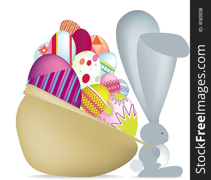 Isolated Easter Bunny With Sack Of Eggs