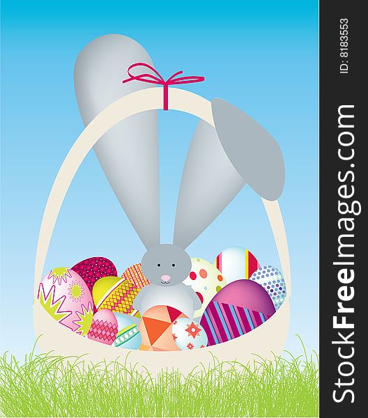 Easter Bunny With Eggs In Basket
