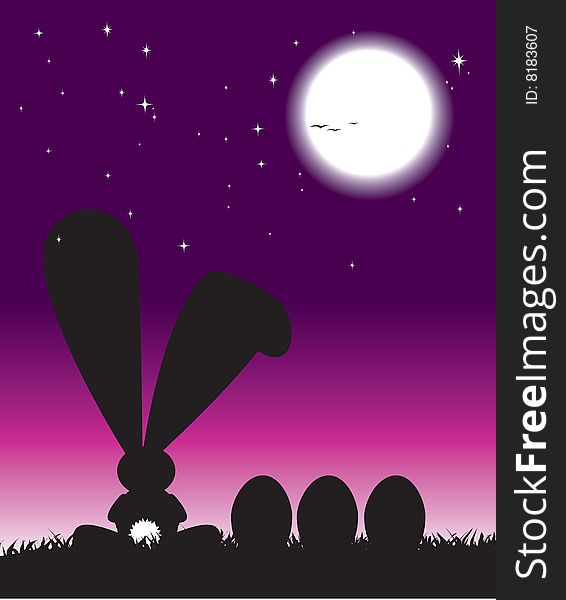 Silhouette Of Easter Bunny And Eggs