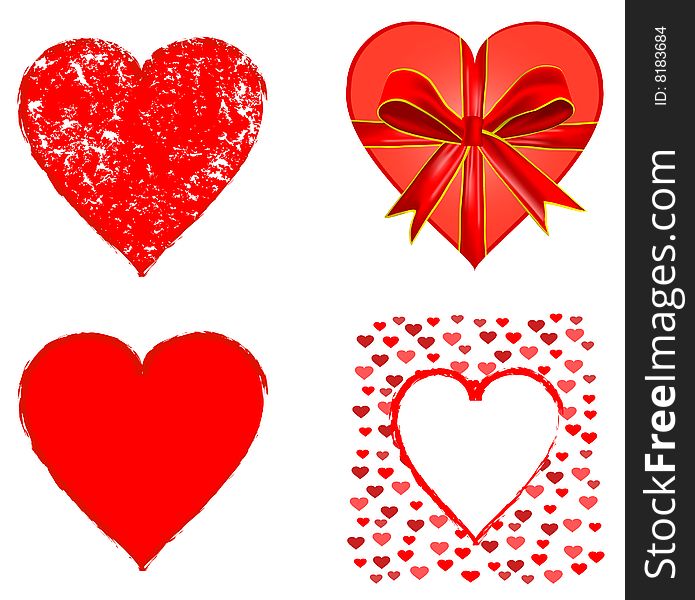 Set of red hearts, Symbol of Valentine's Day