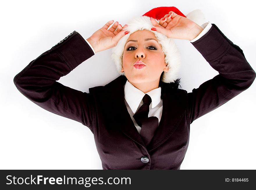 Young executive wearing christmas hat