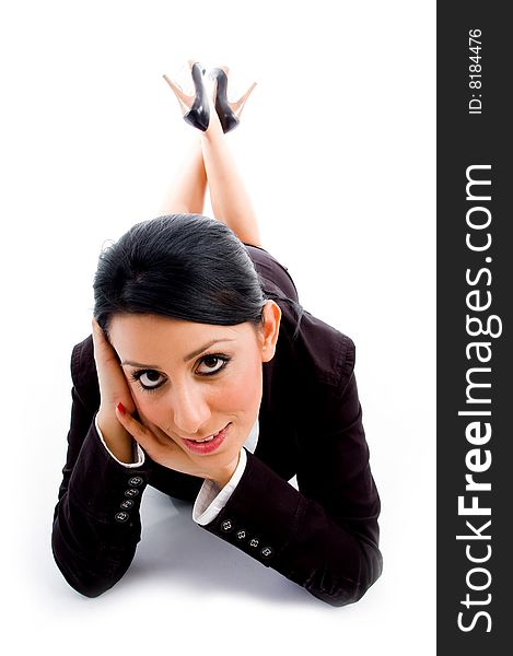 Young employee looking at camera with white background