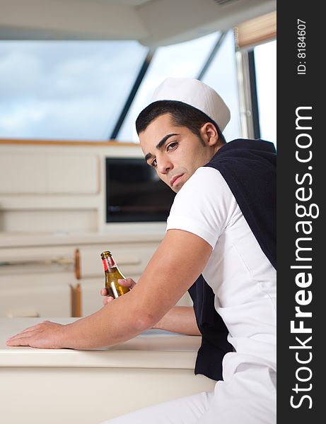 Elegant young model posing in a yatch. Elegant young model posing in a yatch