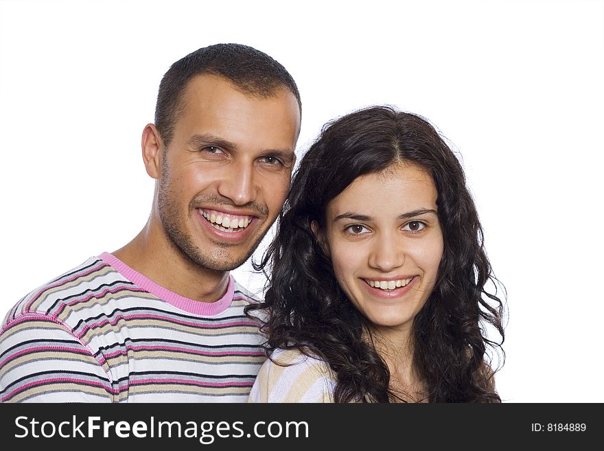 Young happy couple isolated on white background