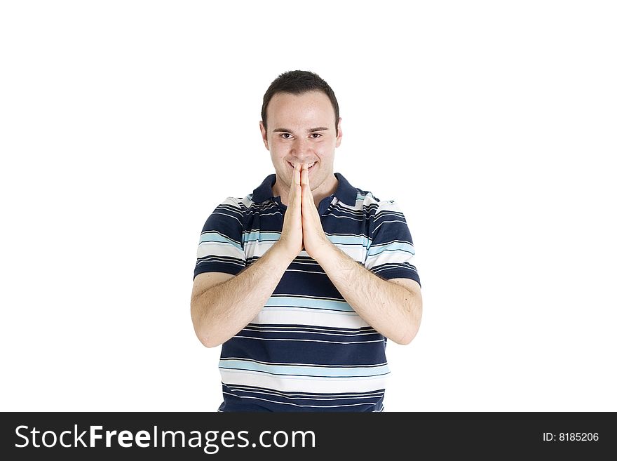 young man praying , isolated on white background