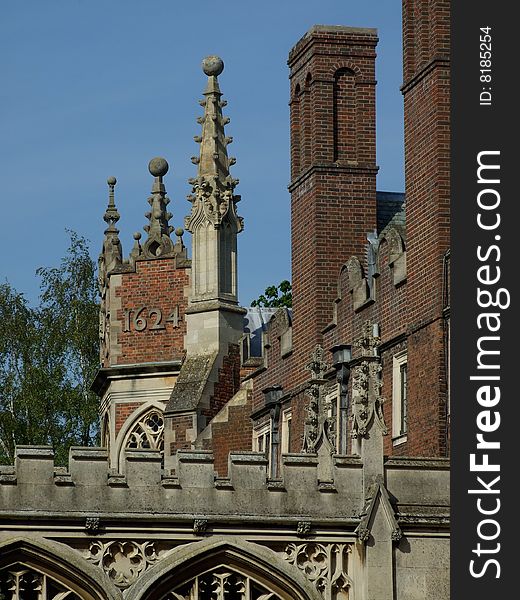 Architectural detail from St John's College, Bridge of Sighs, University of Cambridge