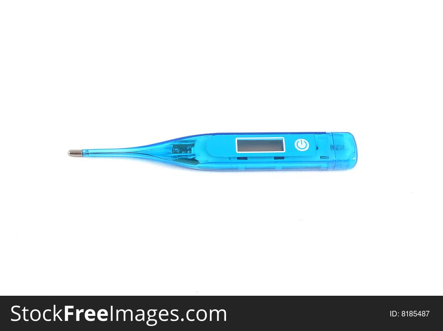 Blue electric thermometer isolated on white.
