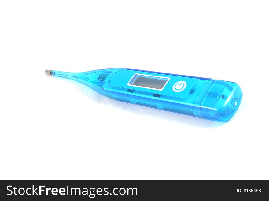 Blue electric thermometer isolated on white.