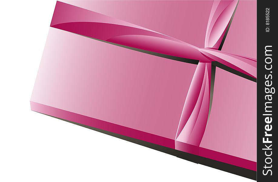 Pink gift box detail on white background.