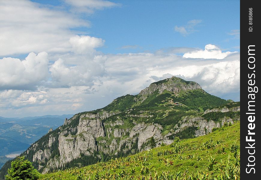 Mountain Landscape in a summer day, in Ceahlau mountains Romania.