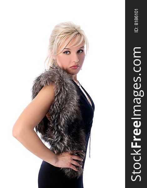 Girl With Fur Isolated In White