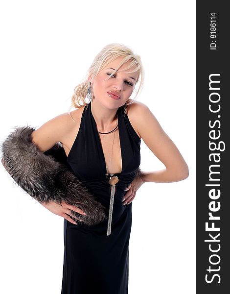 20s lovely blondie girl in black dress with fur. 20s lovely blondie girl in black dress with fur
