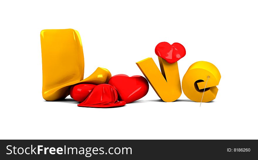 Inscription love and hearts on a white background. Inscription love and hearts on a white background