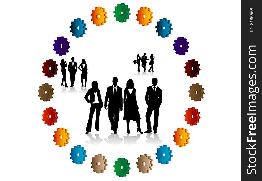 Illustration of business people and gears