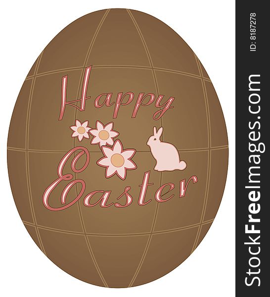 Vector illustration of a Easter egg with pansies, bunny and text