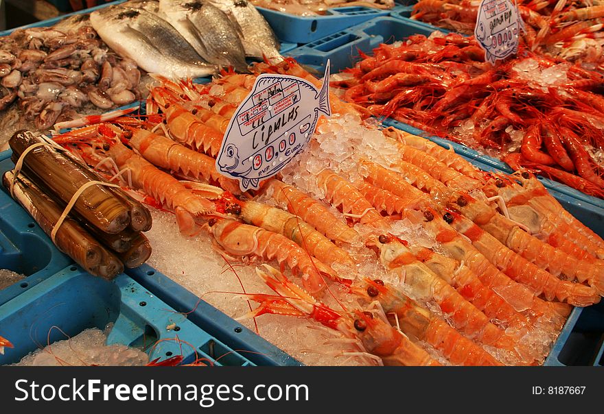 Lobsters in a fish market. Lobsters in a fish market