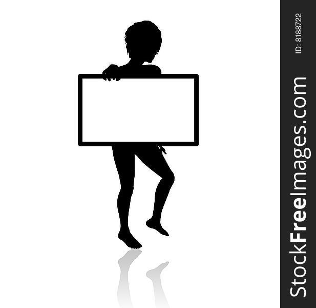A girl holding a blank board isolated. A girl holding a blank board isolated