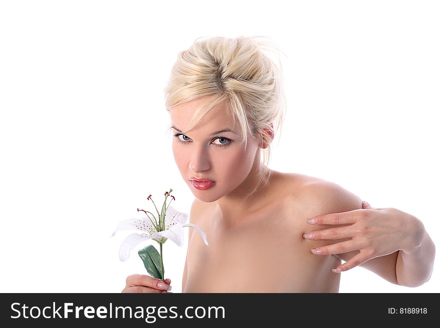 Girl in spa with madonna lily