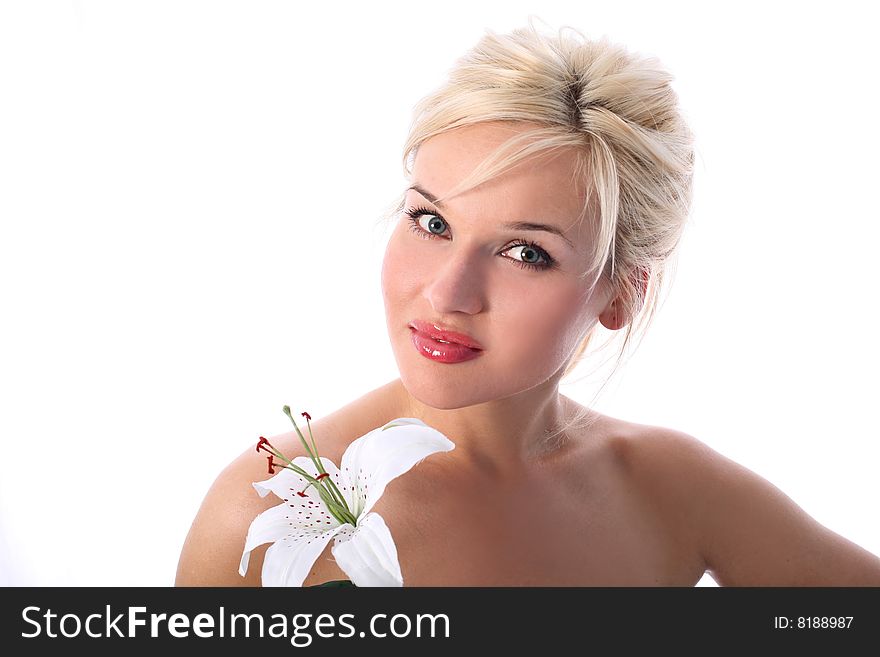 Lovely girl with madonna lily. Lovely girl with madonna lily