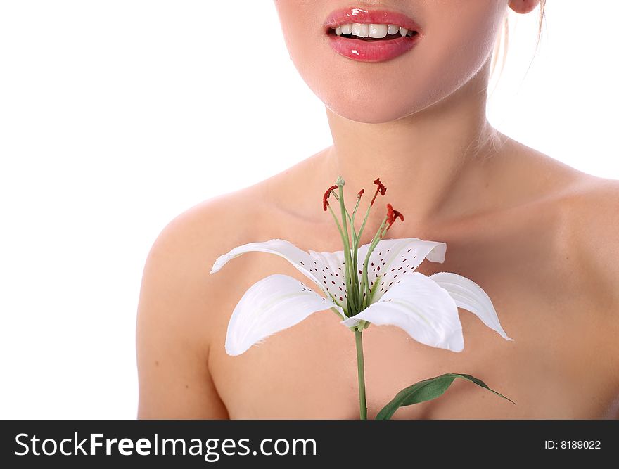 Lovely girl with madonna lily. Lovely girl with madonna lily