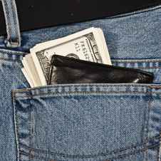 Wallet With Money In Of Jeans Stock Photos
