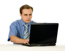 Businessman Working On Laptop. Isolated On White. Stock Photos Businessman Working On Laptop. Isolated On White. Stock Photos