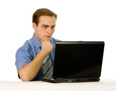 Businessman Working On Laptop. Isolated On White. Royalty Free Stock Images Businessman Working On Laptop. Isolated On White. Royalty Free Stock Images