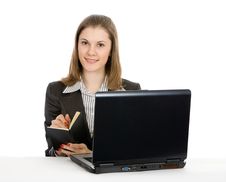 Businesswoman Working On A Laptop. Isolated Royalty Free Stock Photography
