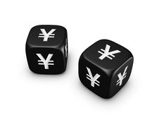 Pair Of Black Dice With Yen Sign Stock Photos