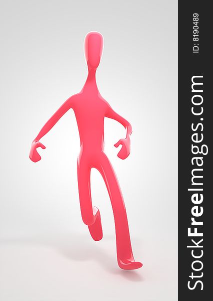 3d red person runs to goal on gray background