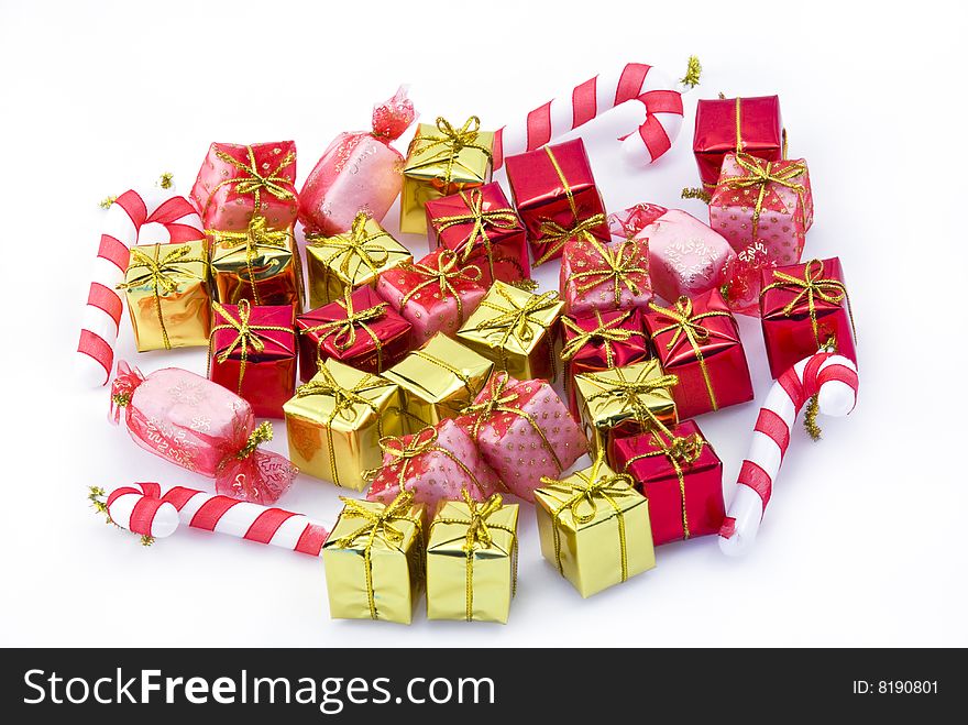 Beautiful holiday background with golden and red boxes