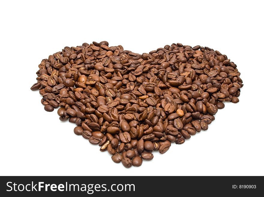 Coffee as a heart on a white background