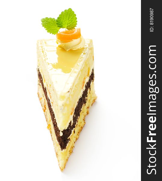 Delicious served cake decorated with fruits. Delicious served cake decorated with fruits