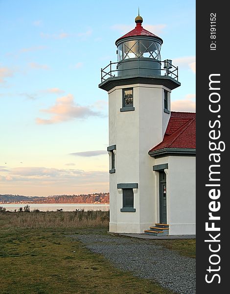 Lighthouse on beach at Robson Point, Vashon Island, Washington, USA. Lighthouse on beach at Robson Point, Vashon Island, Washington, USA