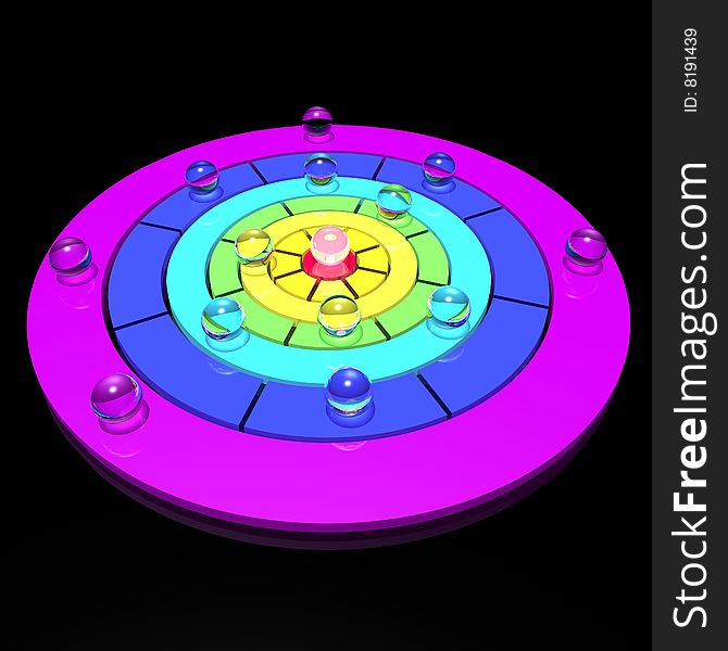 Bright iridescent target with transparent spheres. Bright iridescent target with transparent spheres