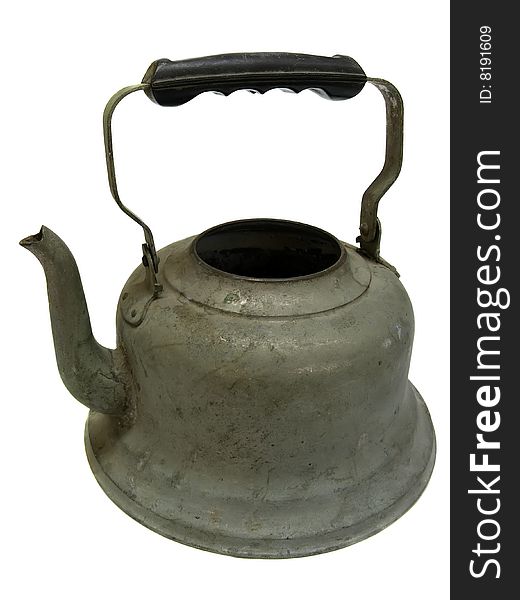 Old iron kettle isolated on white