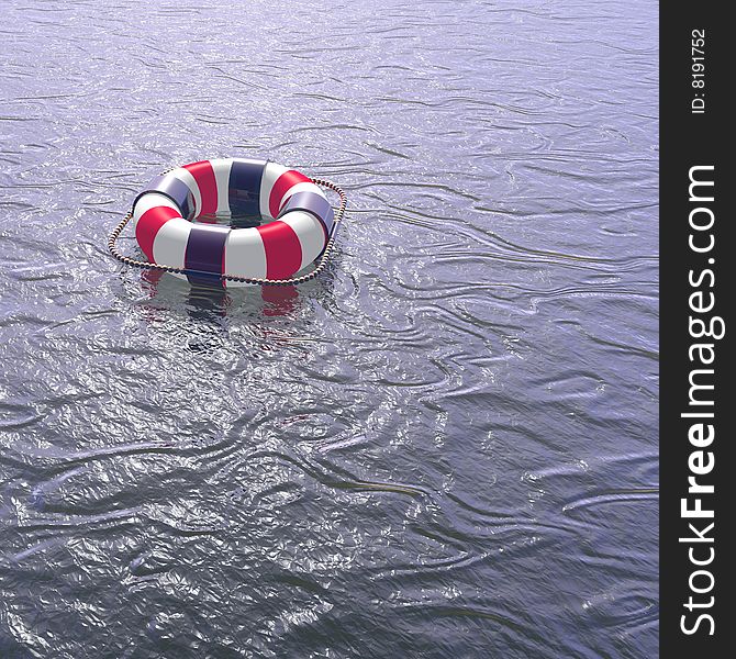 Striped lifebuoy ring on the sea