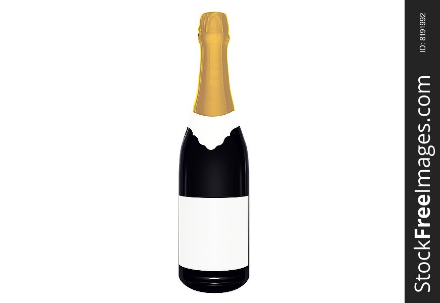 Champagne bottle with blank label isolated on white background