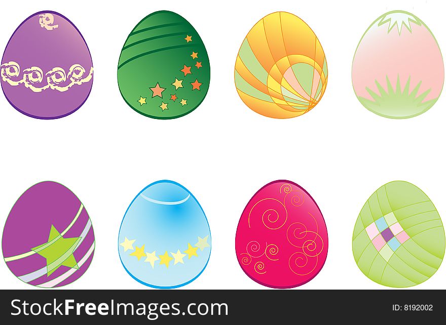 Eight isolated colored easter eggs also avaliable in vector format. Eight isolated colored easter eggs also avaliable in vector format.