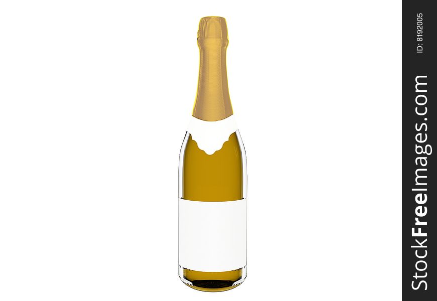 Champagne bottle with blank labels isolated on white background