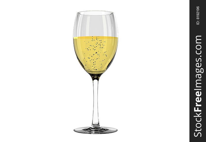 Champagne in glass on white background