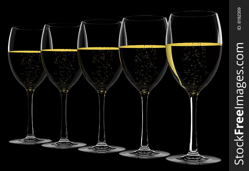 Champagne in glass isolated on black background