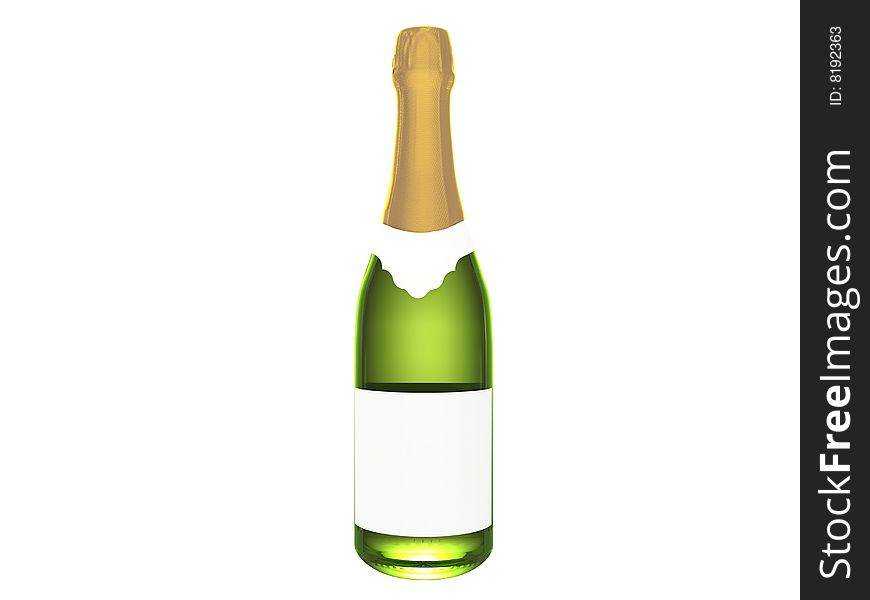 Champagne bottle with blank labels isolated on white background