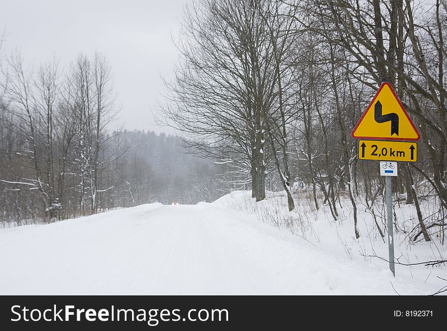 Icy winter road in forest