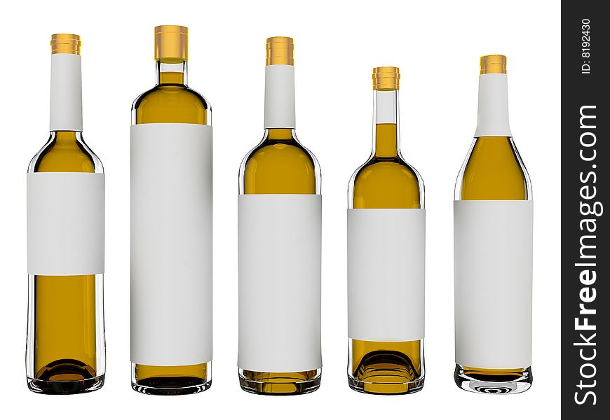 Wine bottles with blank labels isolated on white background