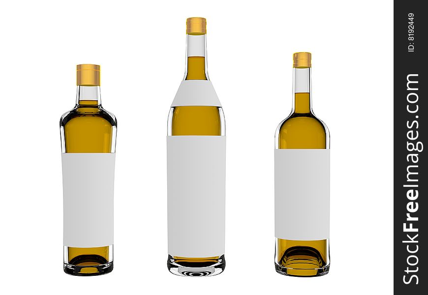 Wine bottles with blank labels isolated on white background