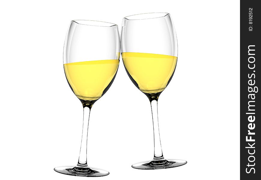 Champagne in glass on white background