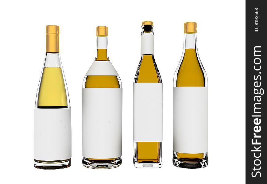 Wine bottles with blank labels isolated on white background