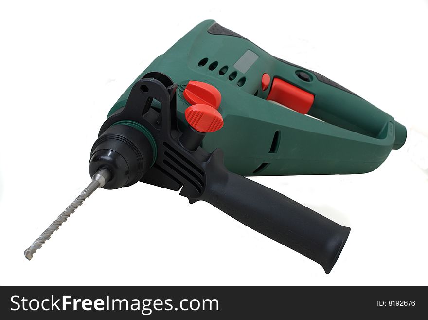 Electric hammer with bit, green plastic body